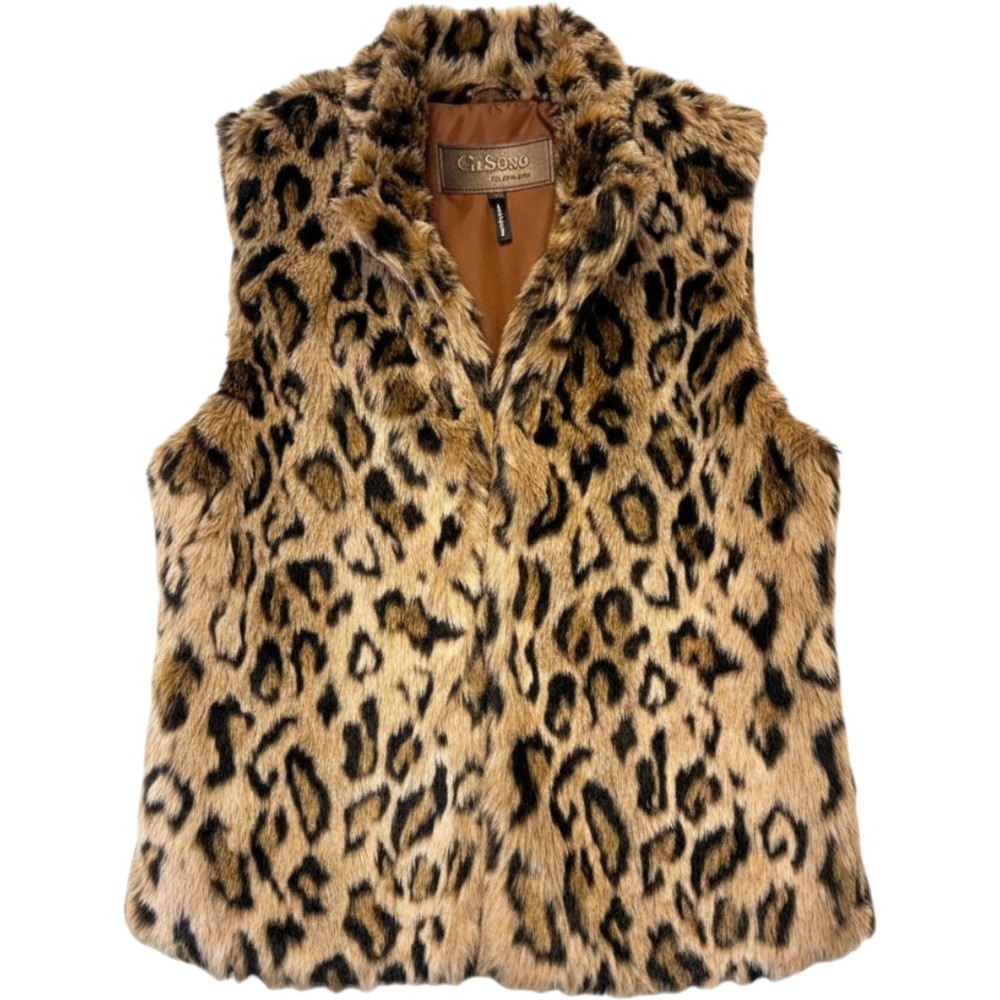 Ci Sono by Cavalini Leopard Faux Fur‎ Vest Brown Animal Print DV569 Medium